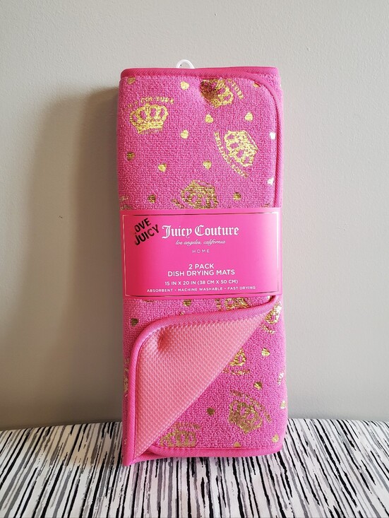 Juicy Couture Other - Juicy Couture Pink Dish Drying Mats with Gold Crowns 2 Pack